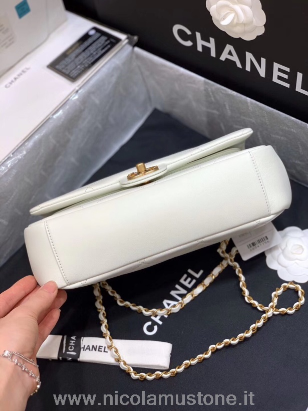Originele Kwaliteit Chanel Handvat Tas 26cm As1466 Lamsleer Lente/zomer 2020 Act 1 Collectie Wit