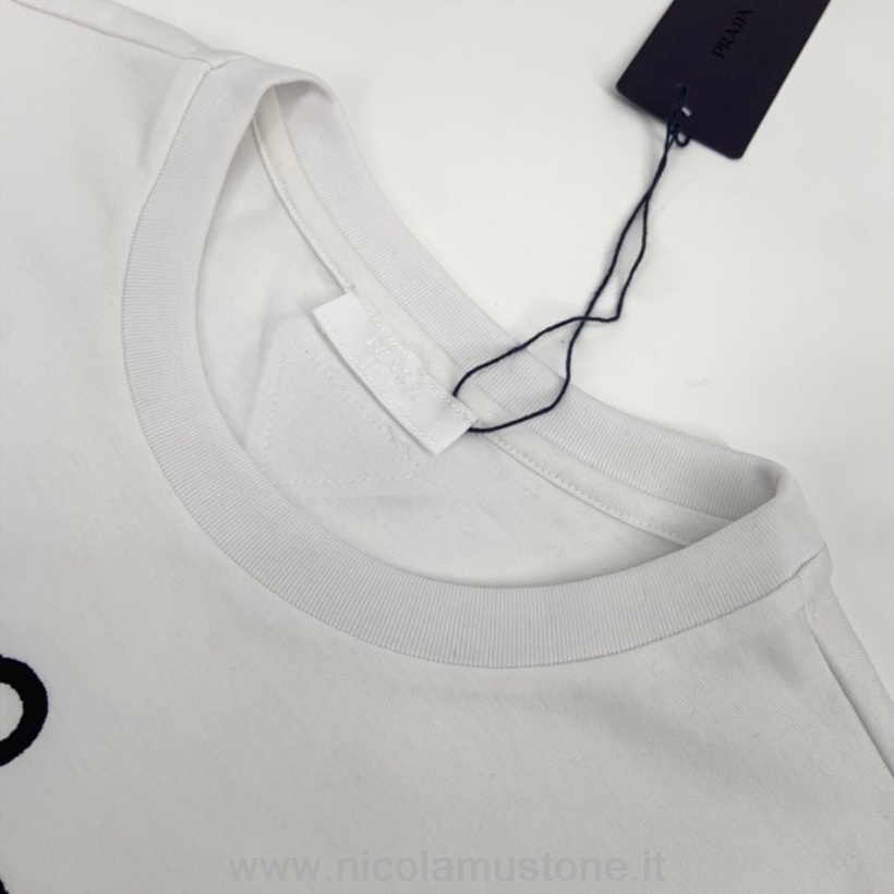 Originele Kwaliteit Prada Logo Oversized T-shirt Met Korte Mouwen Lente/zomer 2022 Collectie Wit