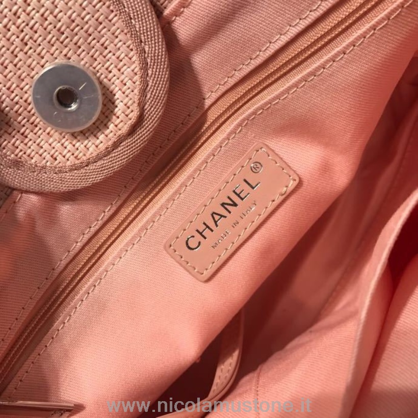 Originele Kwaliteit Chanel Deauville Tote 34cm Canvas Tas Lente/zomer 2019 Collectie Lichtroze/multi