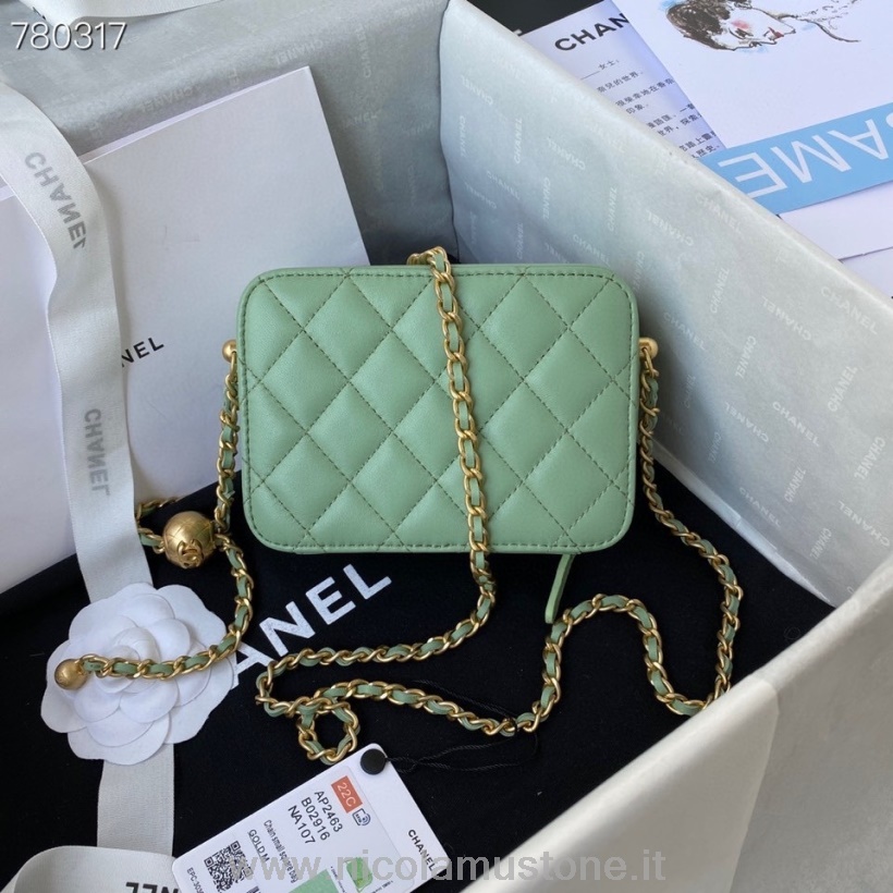 Originele Kwaliteit Chanel Box Bag 14cm As2463 Gouden Hardware Lamsleer Herfst/winter 2021 Collectie Lichtgroen