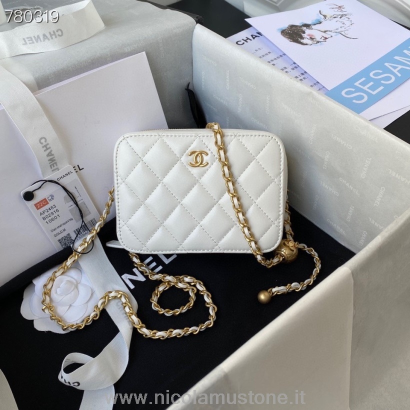 Originele Kwaliteit Chanel Box Bag 14cm As2463 Gouden Hardware Lamsleer Herfst/winter 2021 Collectie Wit