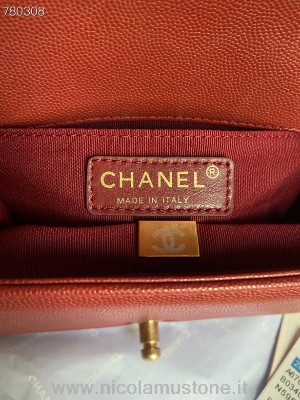 Originele Kwaliteit Chanel Jongenstas 20cm As67085 Gouden Hardware Kaviaarleer Herfst/winter 2021 Collectie Bordeaux