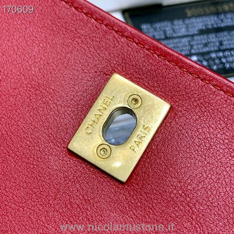 Originele Kwaliteit Chanel Logo Ketting Verfraaid Flap Tas 22cm Lamsleer Gouden Hardware Herfst/winter 2020 Collectie Rood