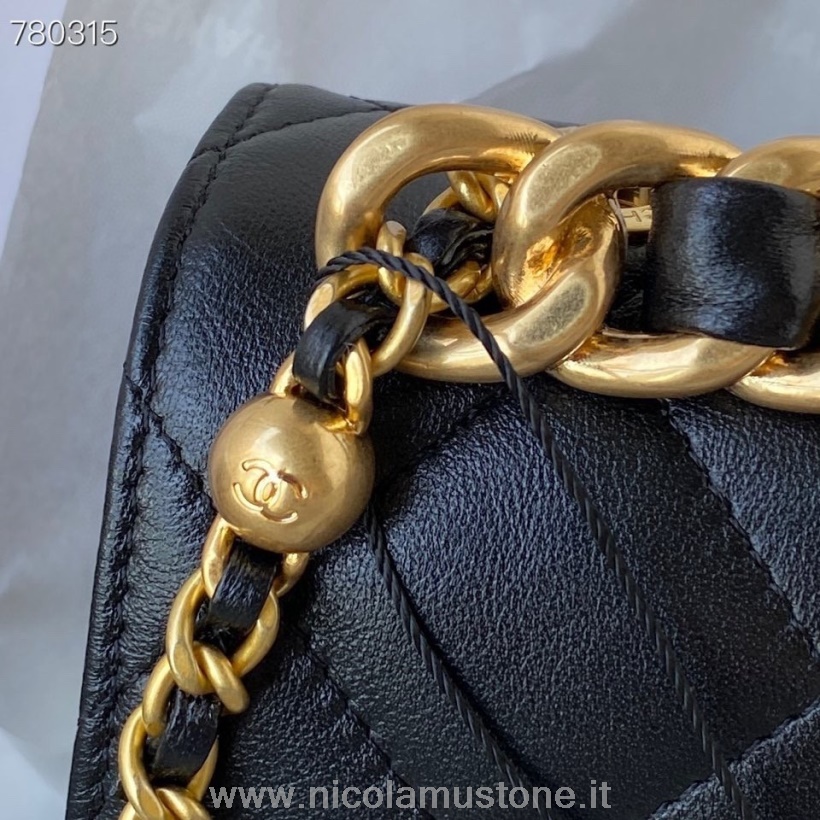 Originele Kwaliteit Chanel Flap Tas 22cm As3011 Gouden Hardware Kalfsleer Herfst/winter 2021 Collectie Zwart