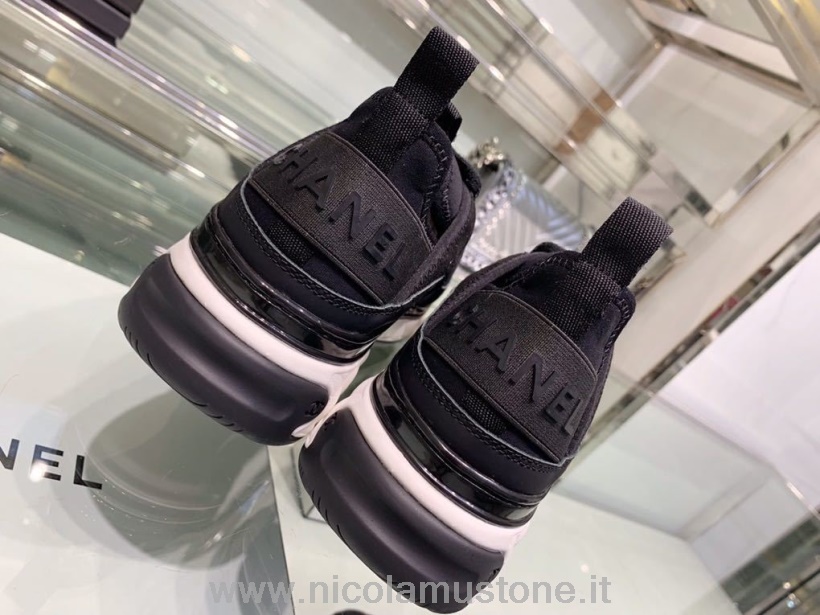 Originele Kwaliteit Chanel Sok Gebreide Sneakers Kalfsleer Herfst/winter 2019 Collectie Zwart