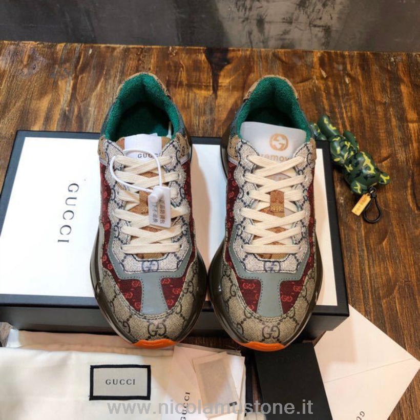 Originele Kwaliteit Gucci Gg Rhyton Dad Sneakers 620185 Kalfsleer Lente/zomer 2020 Collectie Bruin