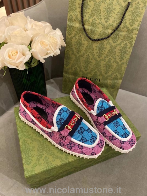 Originele Kwaliteit Gucci Multicolor Gg Driving Loafers 663661 Kalfsleer Lente/zomer 2021 Collectie Multicolor