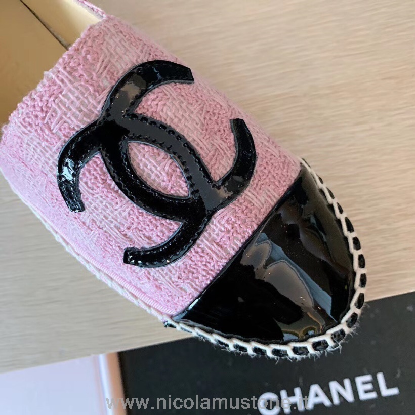 Original Kvalitet Chanel Tweed Espadrilles Lammeskinn Vår/sommer 2020 Kolleksjon Rosa/svart