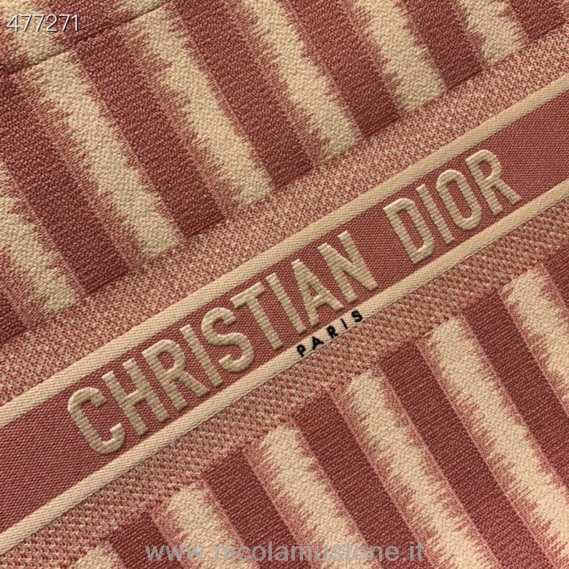 Original Kvalitet Christian Dior Dioriviera Bok Tote Bag 42cm Brodert Lerret Vår/sommer 2021 Kolleksjon Rosa/hvit