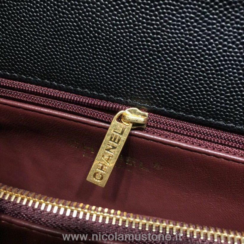 Original Kvalitet Chanel Coco Håndtak Chevron Bag 30cm Med øglehåndtak Kornet Kalveskinn Gull Hardware Vår/sommer 2019 Act 1 Kolleksjon Svart