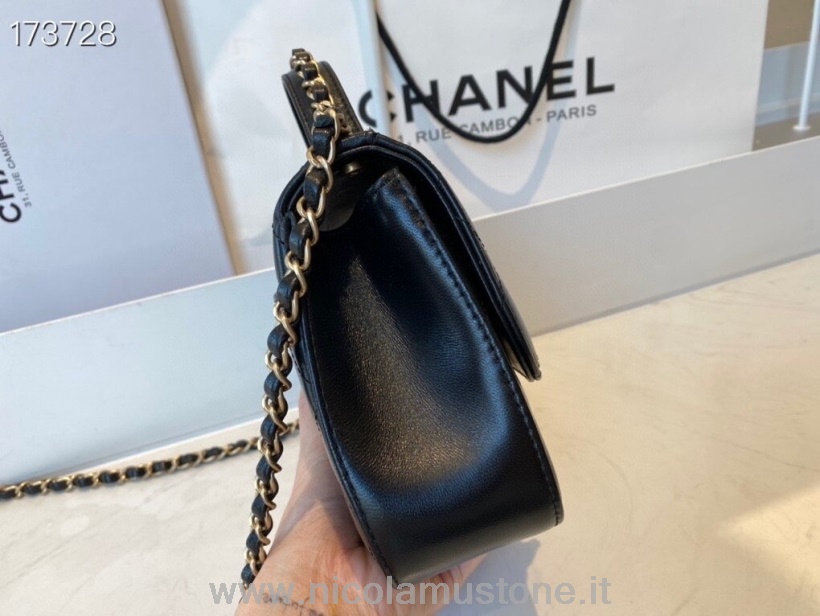 Original Kvalitet Chanel Klaffveske 20cm As0967 Lammeskinn Lakk Hardware Cruise 2021 Sesongkolleksjon Svart