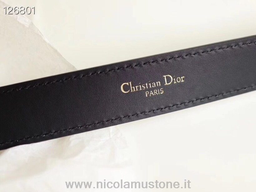 Original Kvalitet Christian Dior 3cm Belte Gull Hardware Kalveskinn Høst/vinter 2020 Kolleksjon Svart
