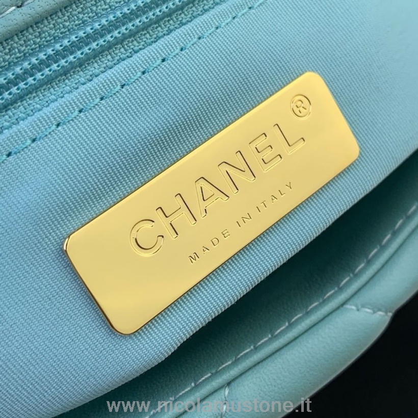 Original Kvalitet Chanel 19 Klaff Veske 26cm Geiteskinn Vår/sommer 2020 Act 1 Kolleksjon Turkis