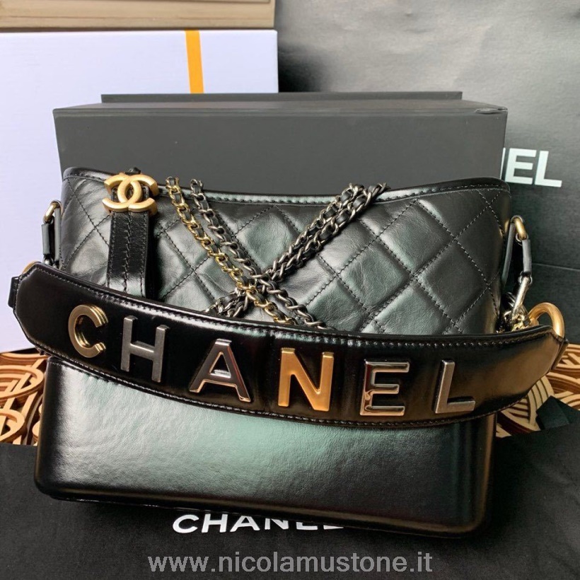 Original Kvalitet Chanel Gabrielle Hobo Bag 20cm Gammelt Kalveskinn Tofarget Gull/sølv Reim Vår/sommer Act 1 2020 Kolleksjon Svart