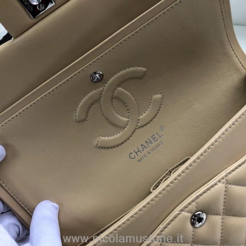 Original Kvalitet Chanel Klassisk Klaffveske 25 Cm Sølv Hardware Lammeskinn Vår/sommer 2020 Kolleksjon Beige