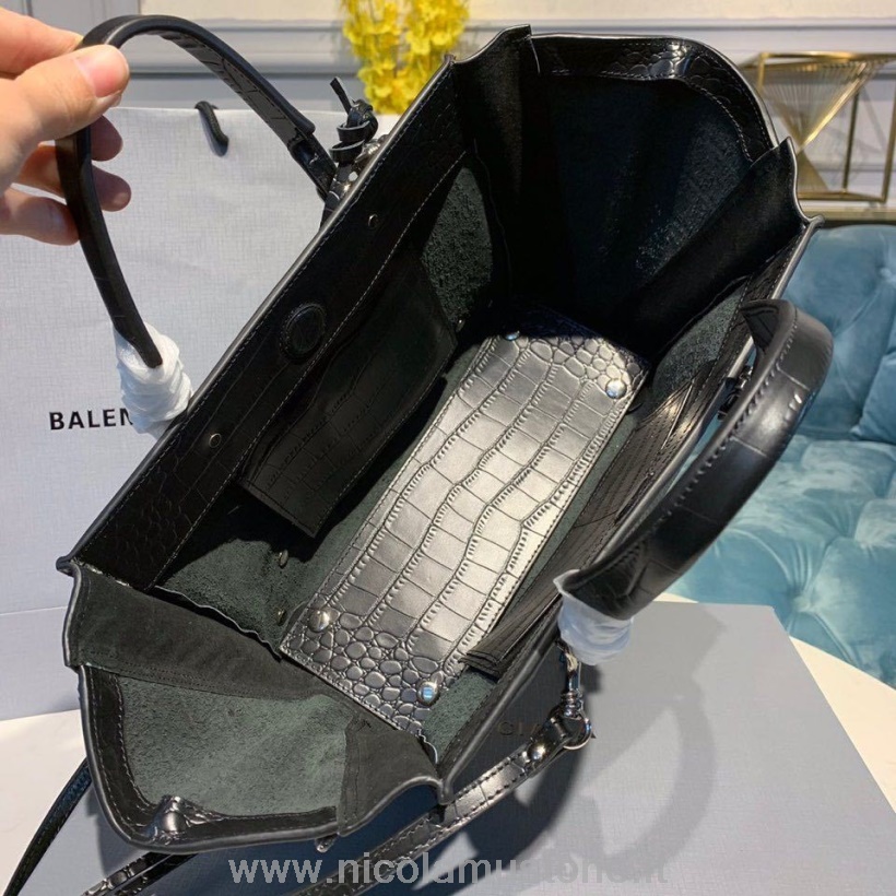 Original Kvalitet Balenciaga Tote Bag 26cm Kroko/kalveskinn Vår/sommer 2020 Kolleksjon Svart