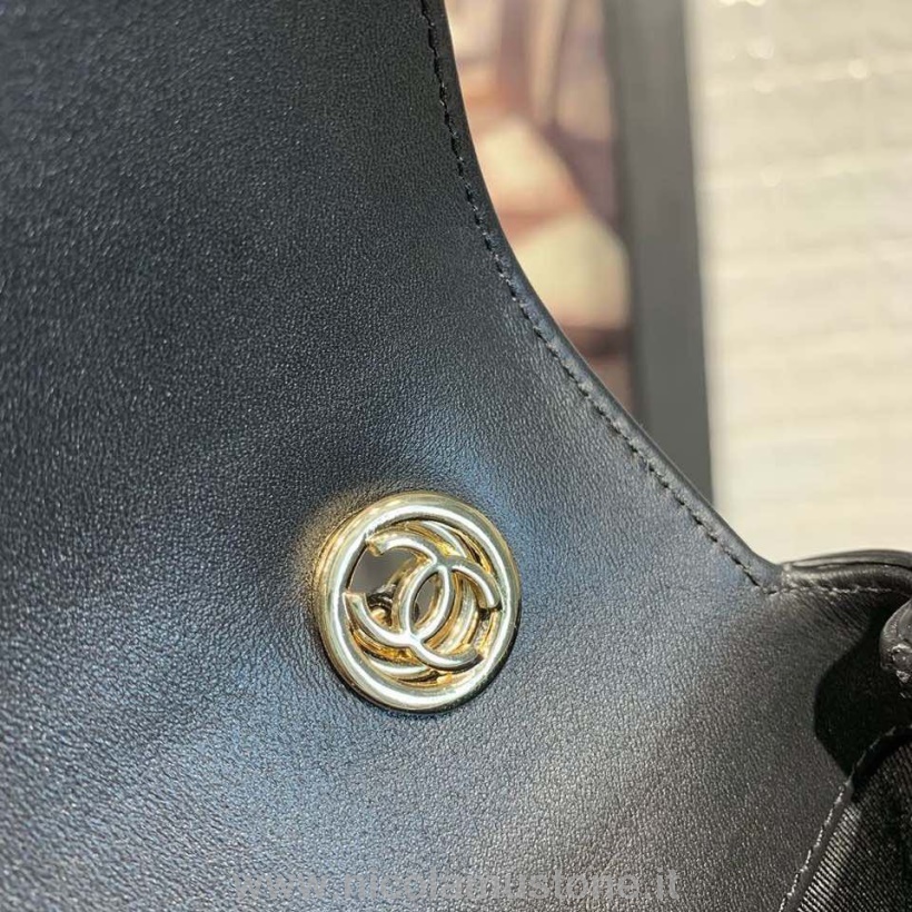Original Kvalitet Chanel Klaffveske 18cm Kalveskinn Gull Hardware Cruise 2019 Klassisk Kolleksjon Svart