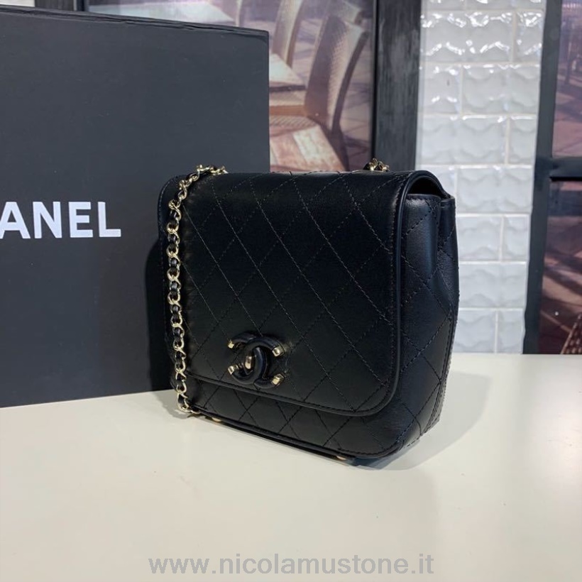 Original Kvalitet Chanel Klaffveske 18cm Kalveskinn Gull Hardware Cruise 2019 Klassisk Kolleksjon Svart