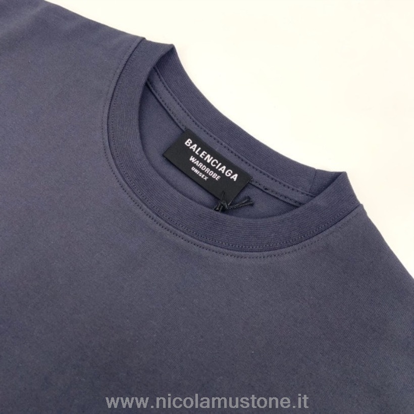 Original Kvalitet Balenciaga Logo Oversized Kortermet T-skjorte Vår/sommer 2022 Kolleksjon Marineblå