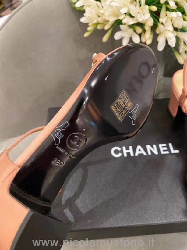 Original Kvalitet Chanel Star Crystal Sandaler Med åpen Tå Hæl Kalveskinn Vår/sommer 2020 Act 2 Kolleksjon Rosa