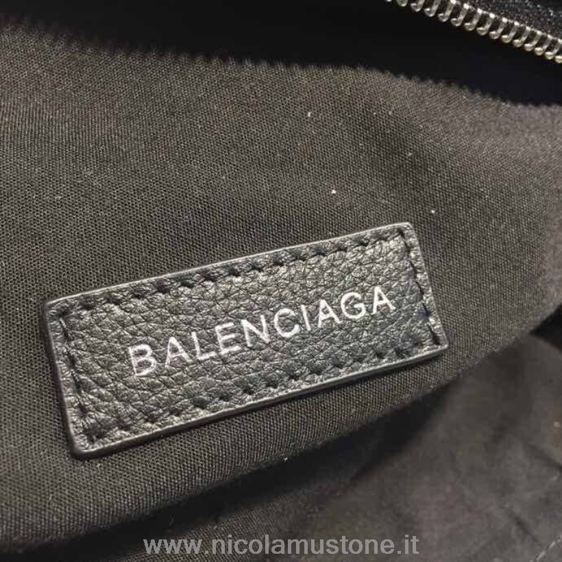 Original Kvalitet Balenciaga Logo Fanny Pack Bag 25cm Kalveskinn Vår/sommer 2018 Kolleksjon Svart/hvit