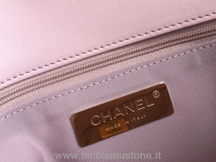 Original Kvalitet Chanel 19 Klaff Veske Lammeskinn Vår/sommer 2022 Act 1 Kolleksjon Lys Rosa