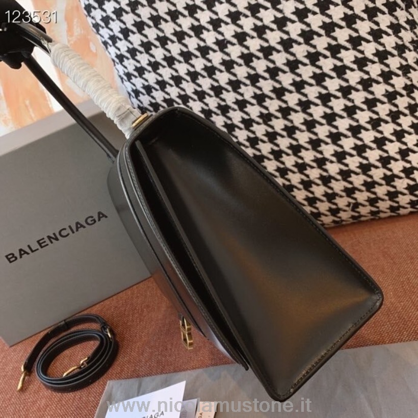 Original Kvalitet Balenciaga Timeglass Bag 32cm Kalveskinn Alderen Sølv Hardware Høst/vinter 2020 Kolleksjon Svart