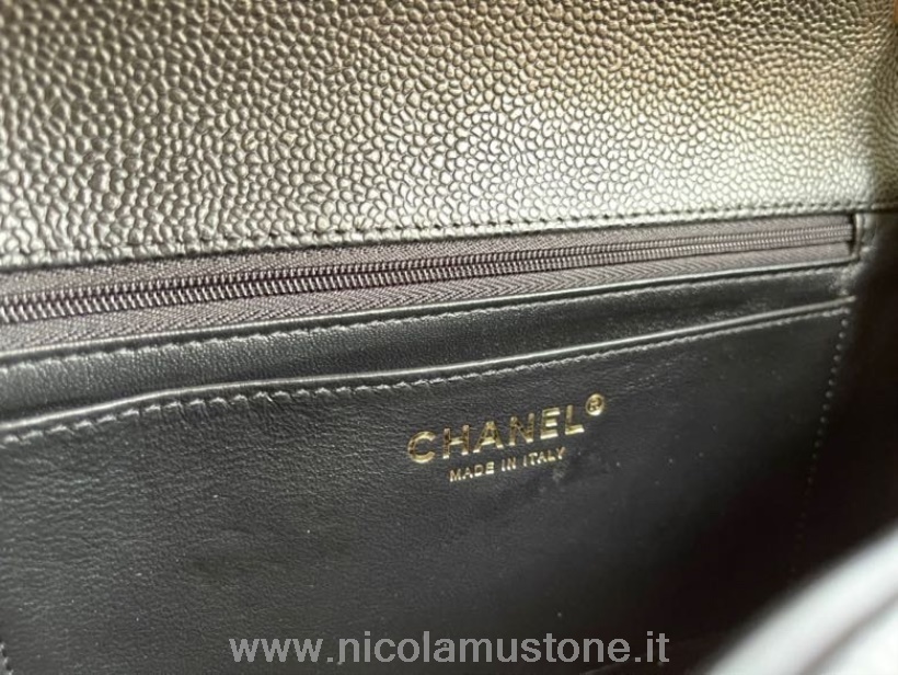 Original Kvalitet Chanel Vintage Skulderveske Med Klaff 30 Cm Gull Hardware Kornet Kalveskinn Vår/sommer 2022 Svart