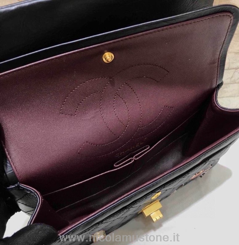 Original Kvalitet Chanel Lucky Charms Crumpled Ressue 255 Bag 25cm A37586 Lammeskinn Cruise Vår/sommer 2022 Kolleksjon Svart