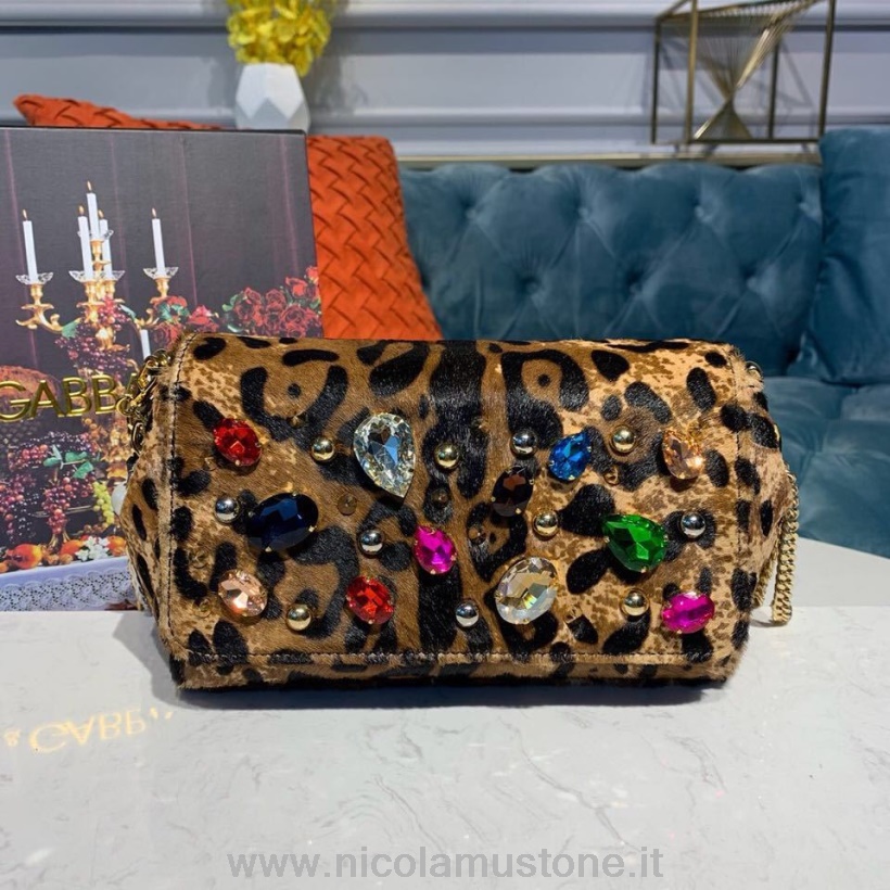Original Kvalitet Dolce Gabbana Pelsbrodert Skulderveske 20cm Kalveskinn Høst/vinter 2019 Kolleksjon Leopard