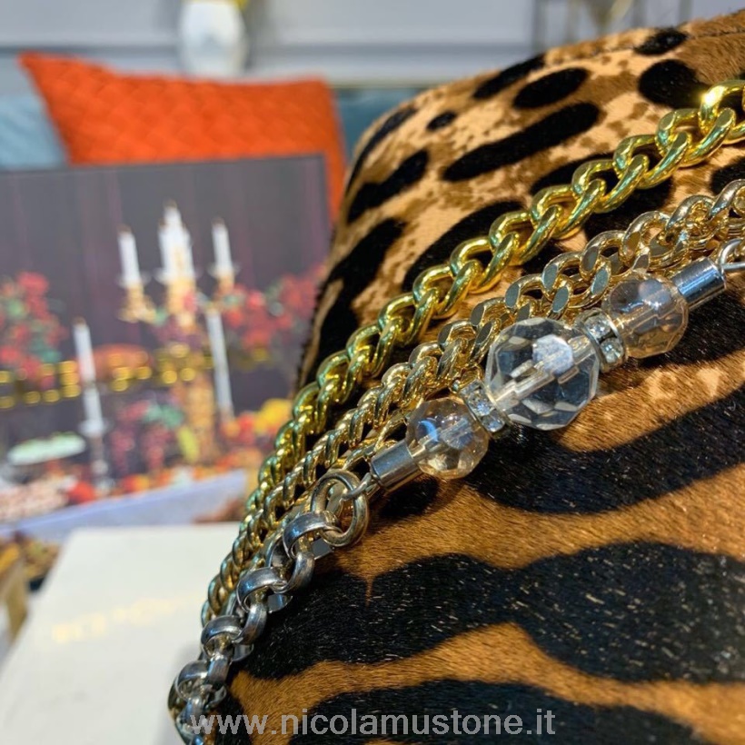 Original Kvalitet Dolce Gabbana Pelsbrodert Skulderveske 20cm Kalveskinn Høst/vinter 2019 Kolleksjon Leopard