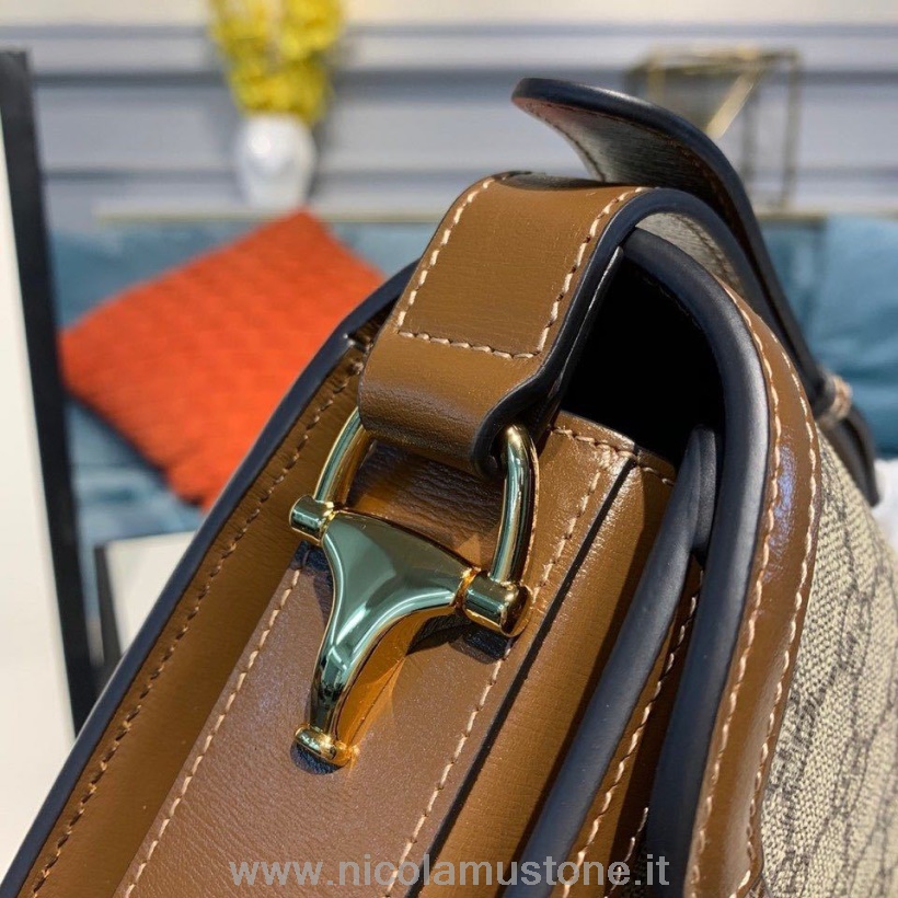 Original Kvalitet Gucci Retro 1955 Hestebit Crossbody Bag 26cm 602204 Kalveskinn Vår/sommer 2020 Kolleksjon Beige/ebony