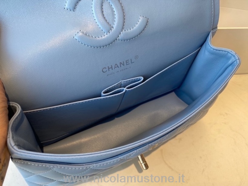 Original Kvalitet Chanel Klassisk Klaffveske 25 Cm Lammeskinn Sølv Hardware Cruise Vår/sommer 2022 Kolleksjon Blå