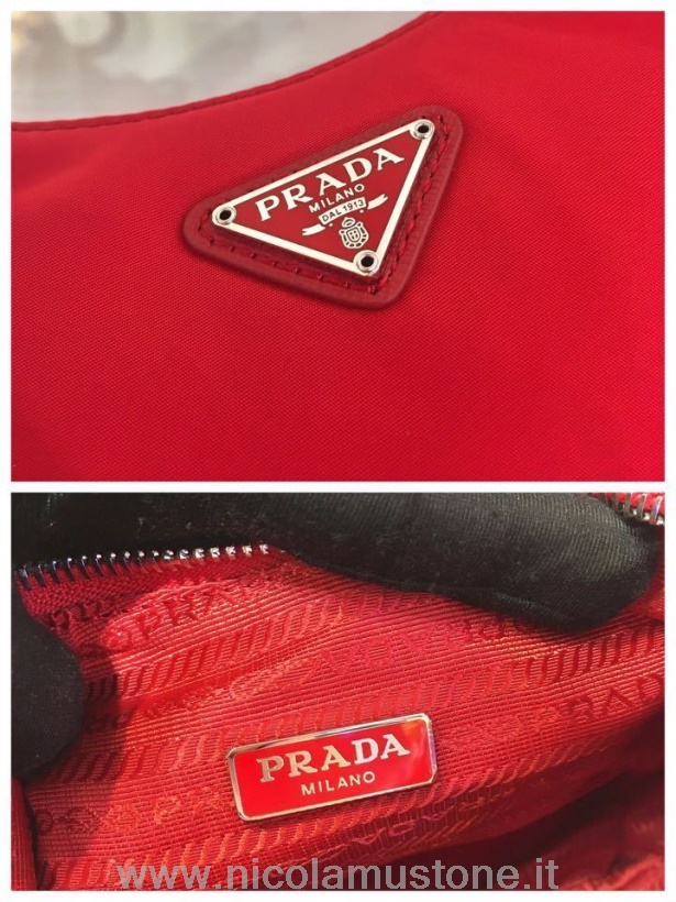 Original Kvalitet Prada Re-edition Nylon Hobo Bag 24cm 1bc204 Vår/sommer 2020 Kolleksjon Rød