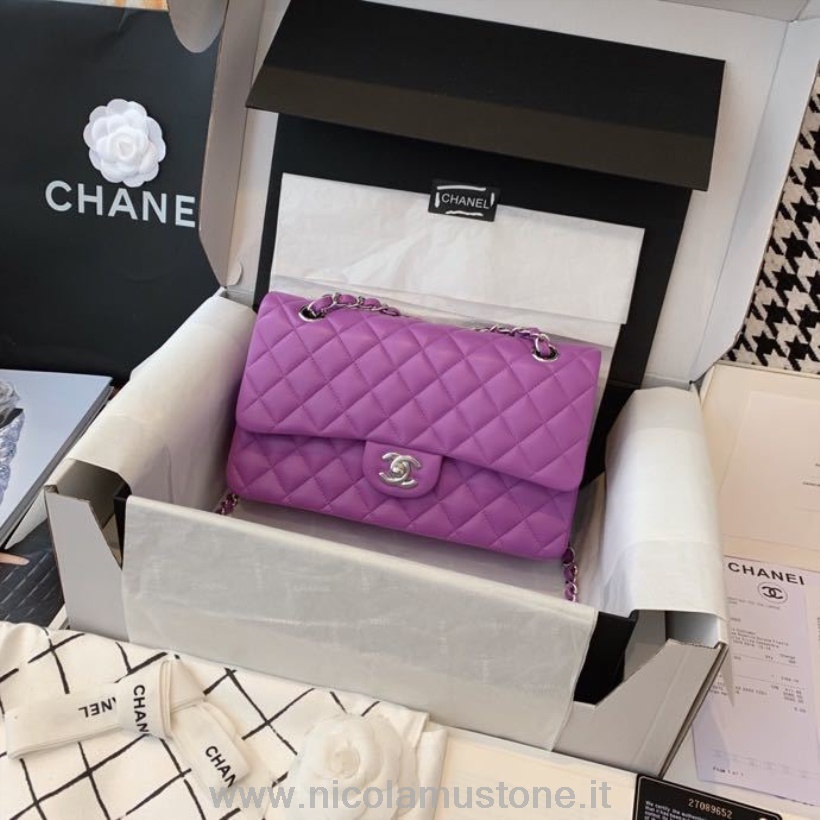 Original Kvalitet Chanel Klassisk Klaffveske 25 Cm Sølv Hardware Lammeskinn Vår/sommer 2020 Kolleksjon Lilla