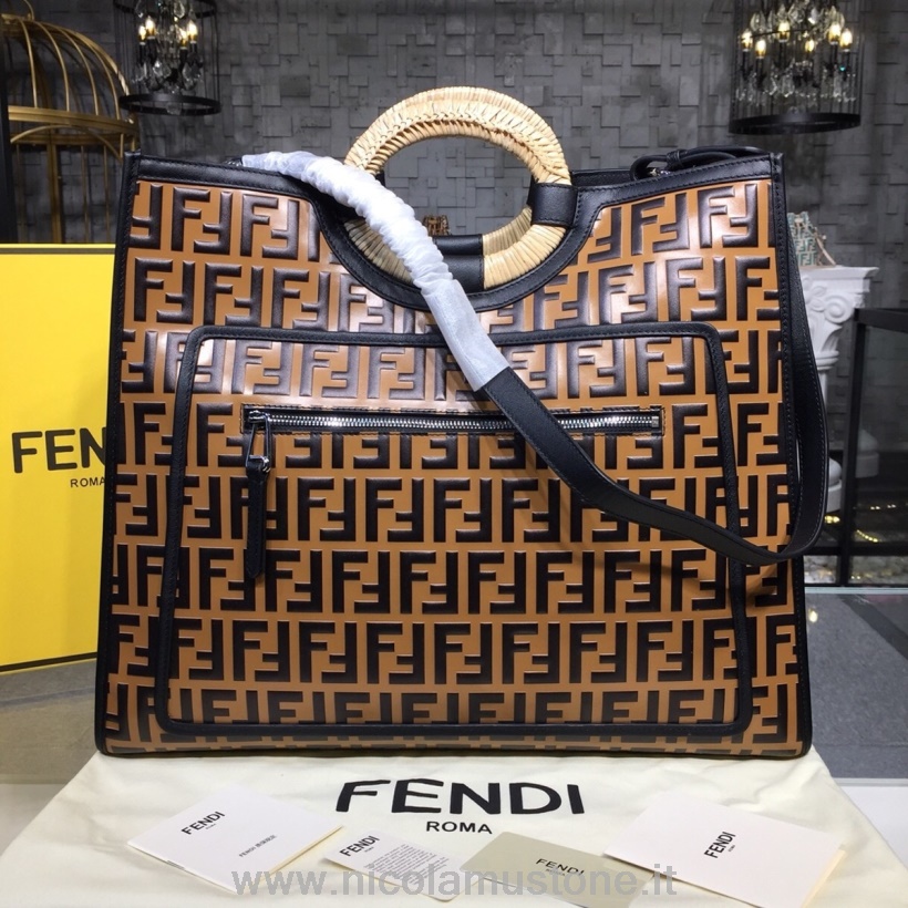 Original Kvalitet Fendi Ff Logo Runaway Shopper Bag Kalveskinn 45cm Vår/sommer 2018 Kolleksjon Brun