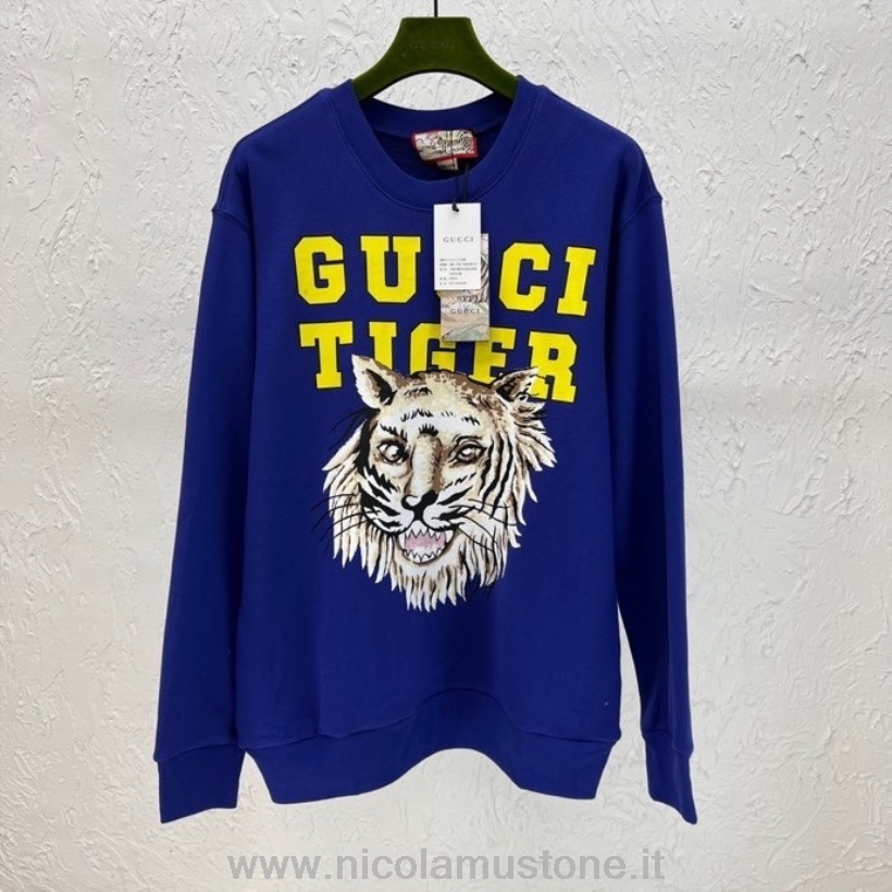 Original Kvalitet Gucci Tiger Lunar New Year Pullover Sweatshirt Vår/sommer 2022 Kolleksjon Blå/gul