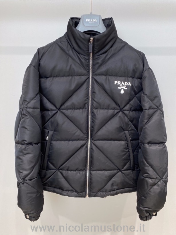 Original quality Prada Logo Re-Nylon Down Coat Spring/Summer 2022 Collection Black