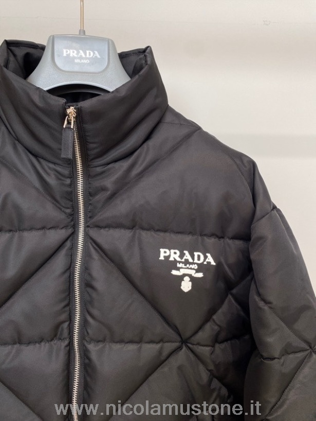 Original quality Prada Logo Re-Nylon Down Coat Spring/Summer 2022 Collection Black