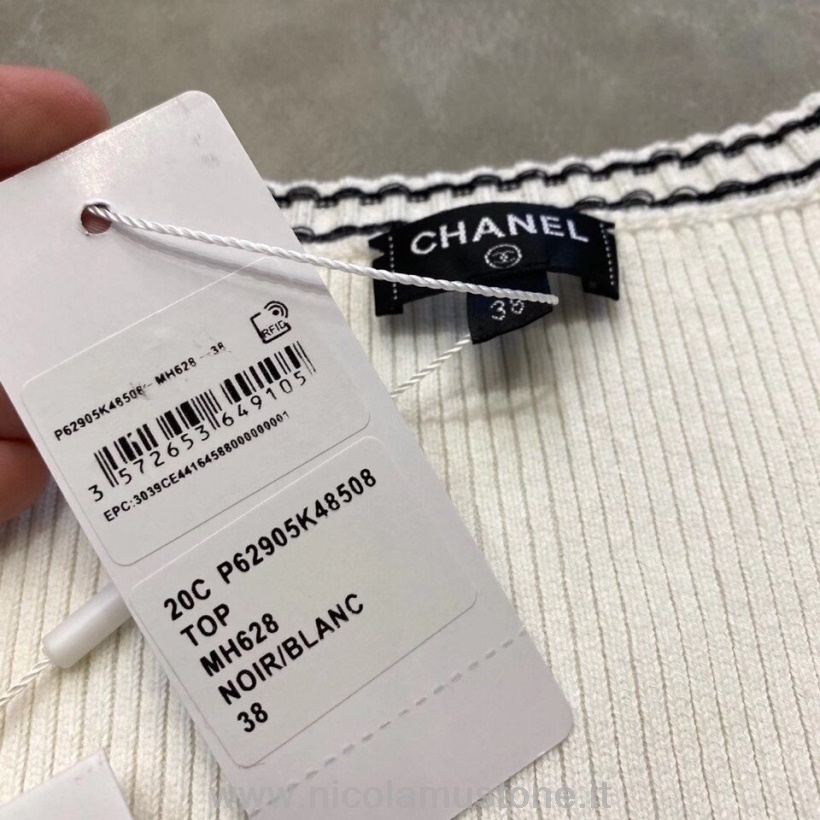 Original Kvalitet Chanel Ribbestrikket Tank Top Skjorte Høst/vinter 2020 Kolleksjon Hvit