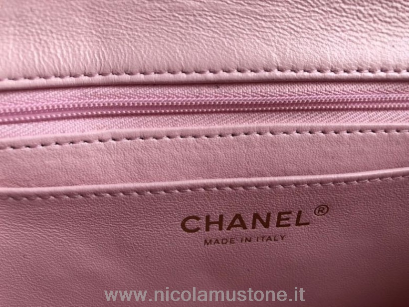 Original Kvalitet Chanel Mini Klaffveske Med Topphåndtak Bag 18cm Lammeskinn Gull Hardware Vår/sommer 2022 Kolleksjon Lys Rosa