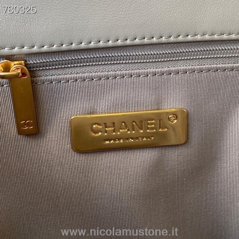 Original Kvalitet Chanel 19 Klaff Bag 30cm As1161 Sølv Hardware Geiteskinn Høst/vinter 2021 Kolleksjon Grå