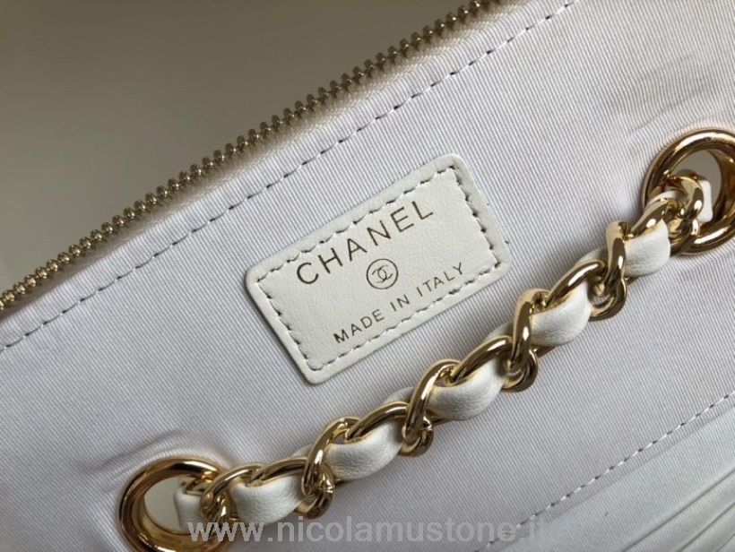 Original Kvalitet Chanel Heklet Servantveske 18cm Ap2471 Gull Hardware Lammeskinn Vår/sommer 2022 Kolleksjon Hvit