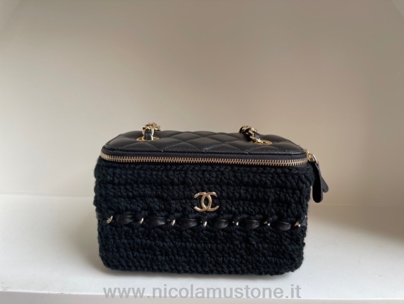 Original Kvalitet Chanel Heklet Servantveske 18cm Ap2471 Gull Hardware Lammeskinn Vår/sommer 2022 Kolleksjon Svart