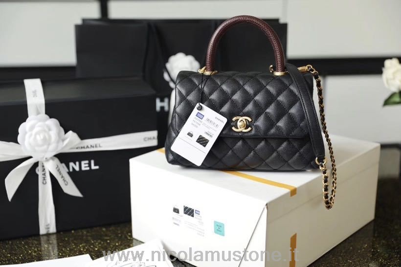 Original Kvalitet Chanel Coco Håndtak Vattert øgle Håndtak Bag 30cm Kaviar Skinn Gull Hardware Vår/sommer 2020 Act 1 Kolleksjon Svart