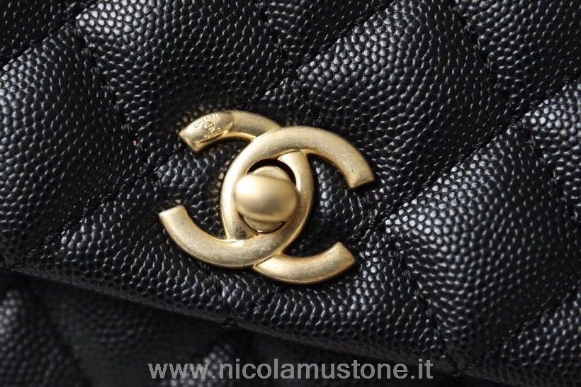 Original Kvalitet Chanel Coco Håndtak Vattert øgle Håndtak Bag 30cm Kaviar Skinn Gull Hardware Vår/sommer 2020 Act 1 Kolleksjon Svart