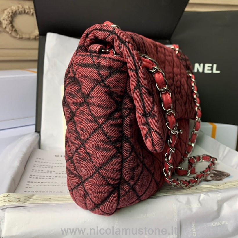 Original Kvalitet Chanel Denim Klaffveske 32cm Lammeskinn Cruise 2020 Sesongkolleksjon Rød