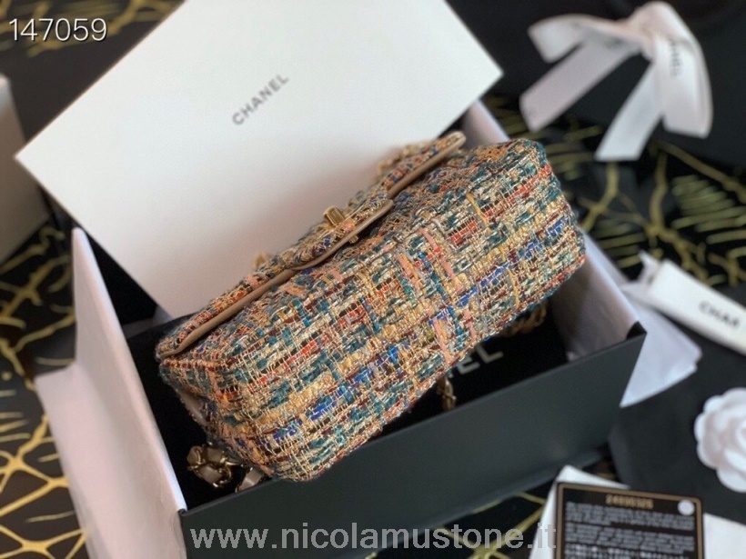 Original Kvalitet Chanel Mini Klaffveske 20cm Tweed/lammeskinn Høst/vinter 2019 Kolleksjon Beige/multi