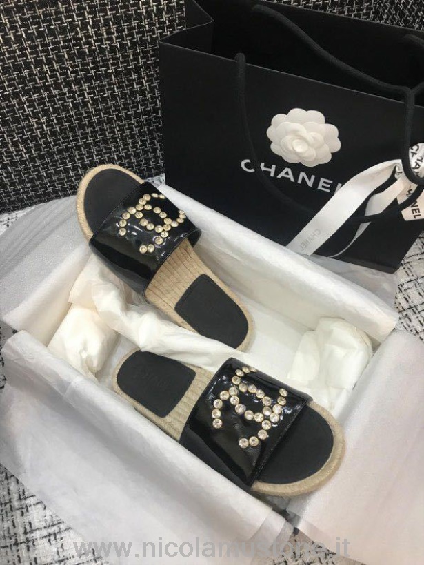 Original Kvalitet Chanel Crystal Cc Espadrillesandaler Kalveskinn Vår/sommer 2020 Kolleksjon Svart