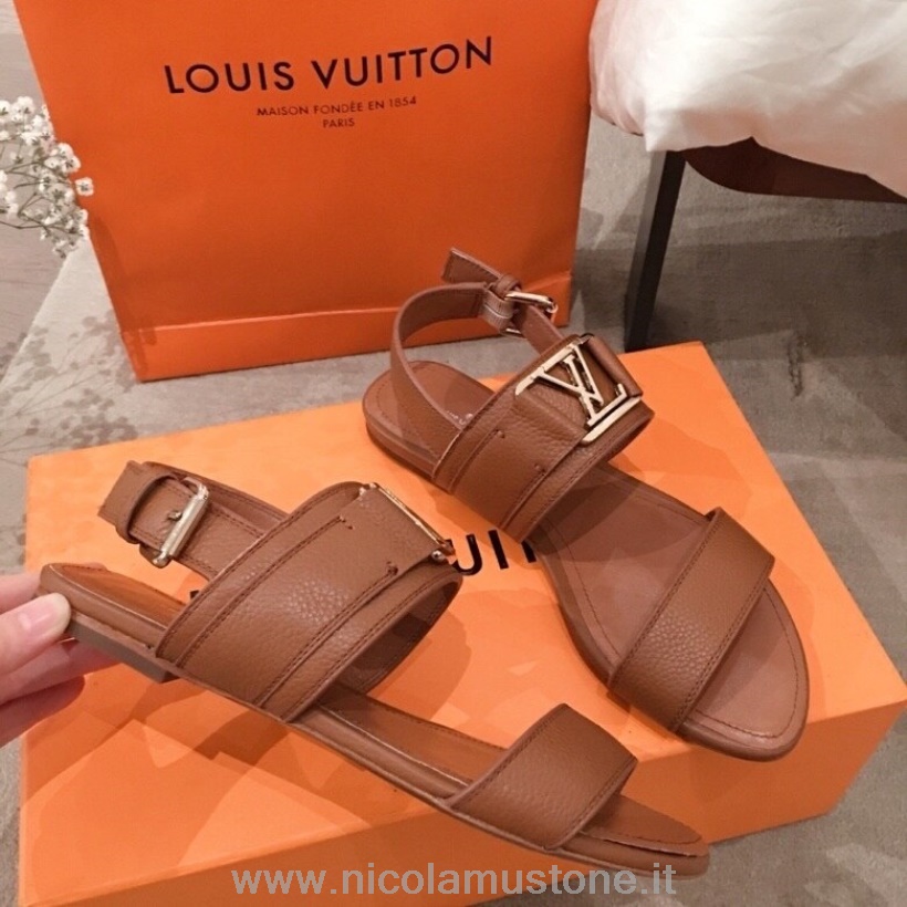 Original Kvalitet Louis Vuitton Lv Lock It Sandaler Vår/sommer 2020 Kolleksjon Tan